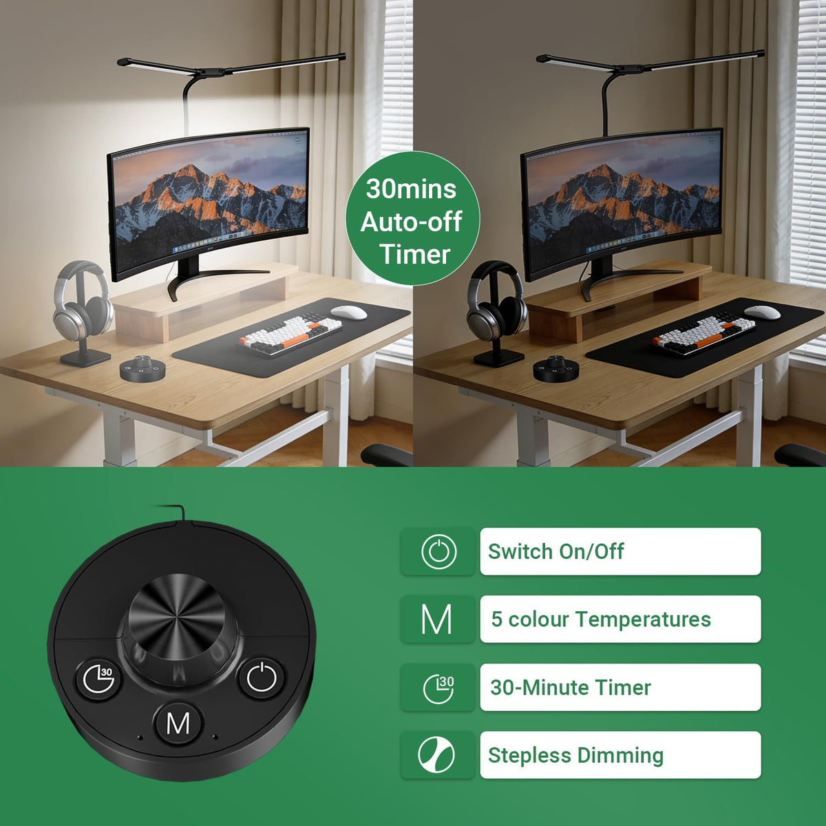 LED Desk Lamp with Clamp, 23.5-31.5 Inches, Black