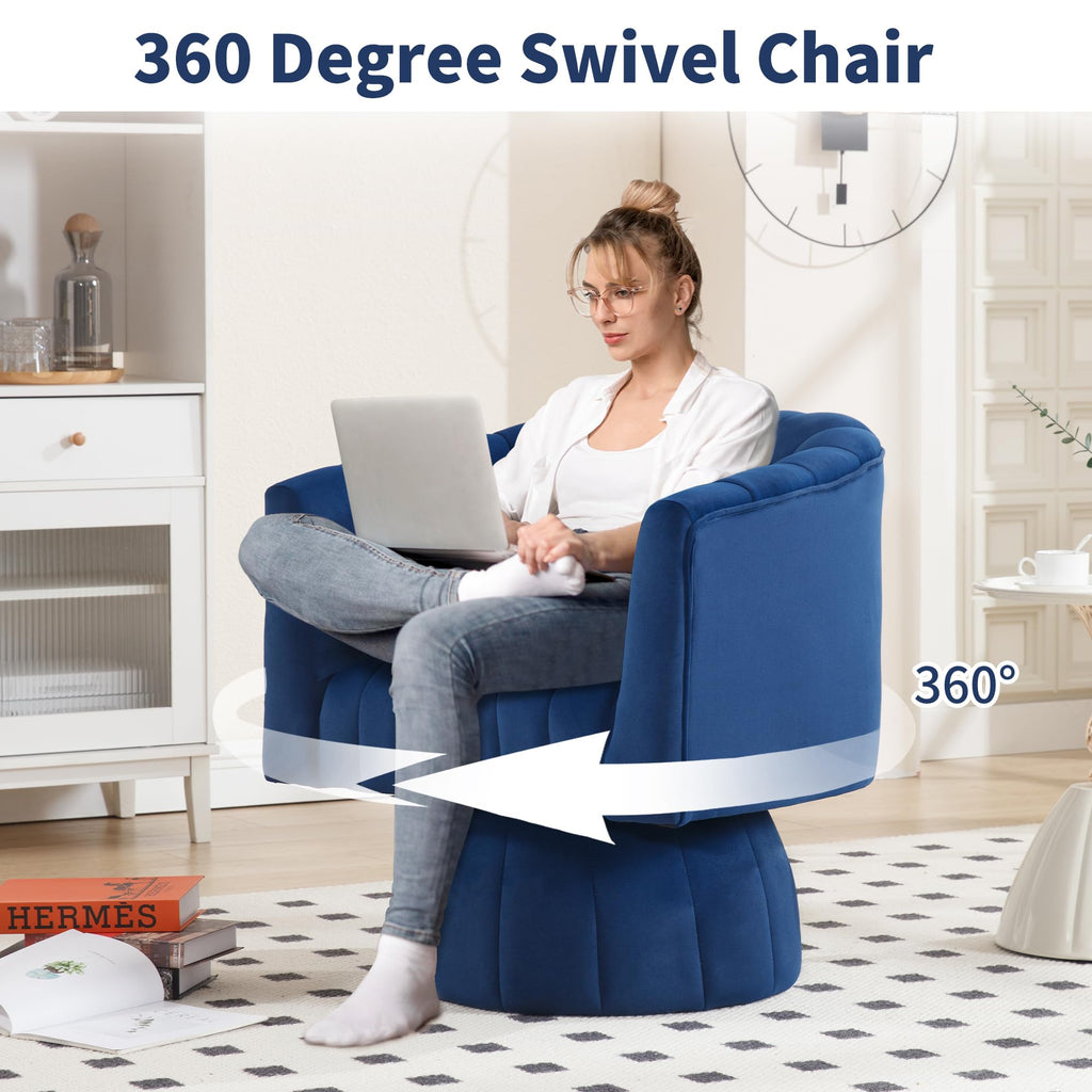 Swivel Accent Barrel Chair Set of 2- Cute Comfy Small Round Arm Chair Velvet Sofa Club Reading Chair for office Living Room Bedroom Dark Blue