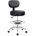 Drafting Chair with Backrest – Adjustable Foot Rest Rolling Stool with Wheels, PU Leather Swivel Stool for Office Spa Studio Lab Counter Salon Home Work Bar Kitchen Shop(Silver)