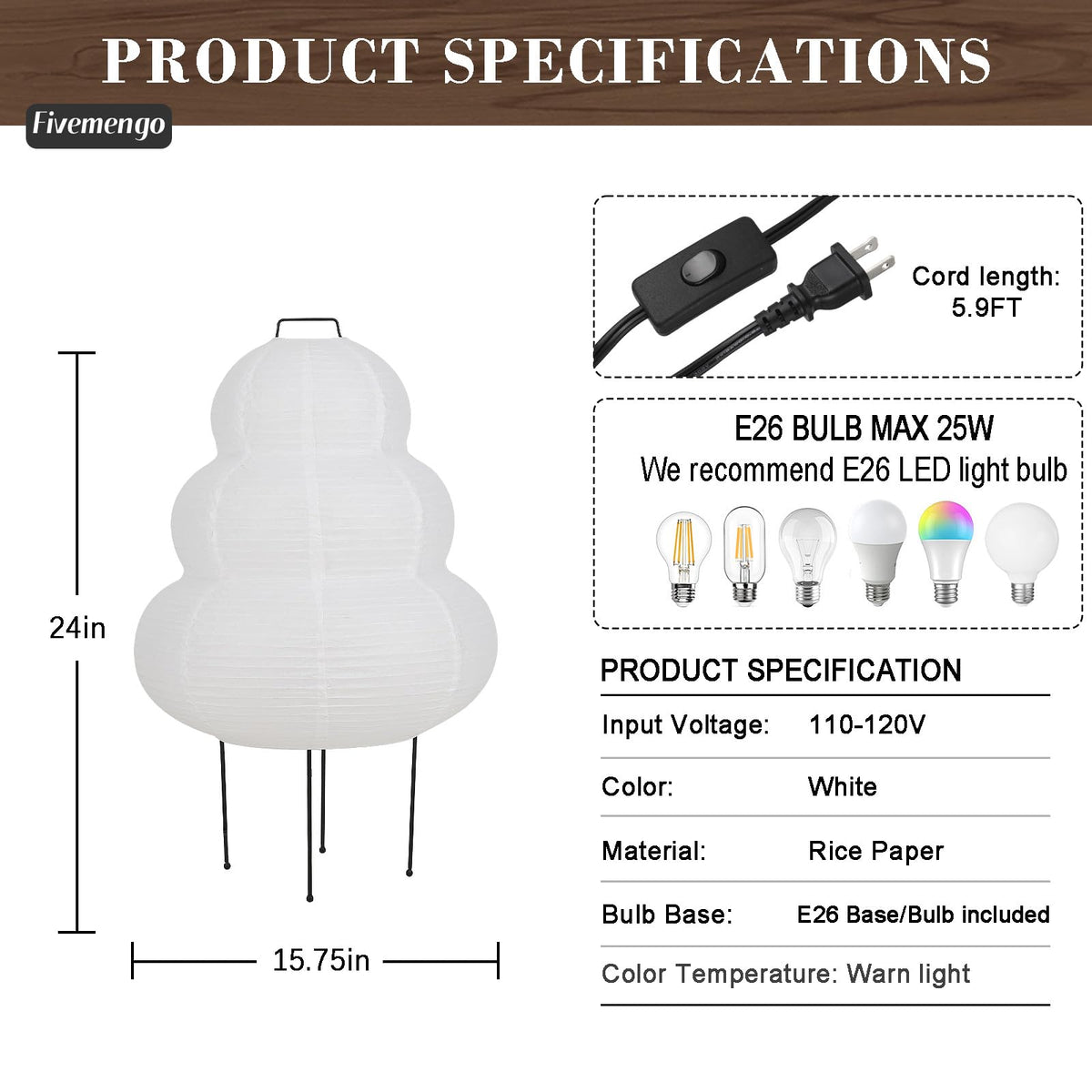 Paper Lamp Floor Lamp, White Paper Lantern Lights with 3CCT Bulb
