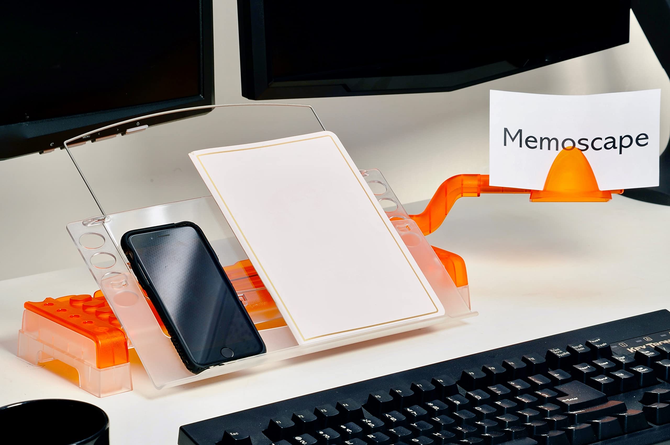 Adjustable in-Line Document Holder for Typing | Reduces Neck Strain, Improves Focus, Boosts Desk Organization, and Workflow | Paper Holder Stand for Desk and Home Office - Orange