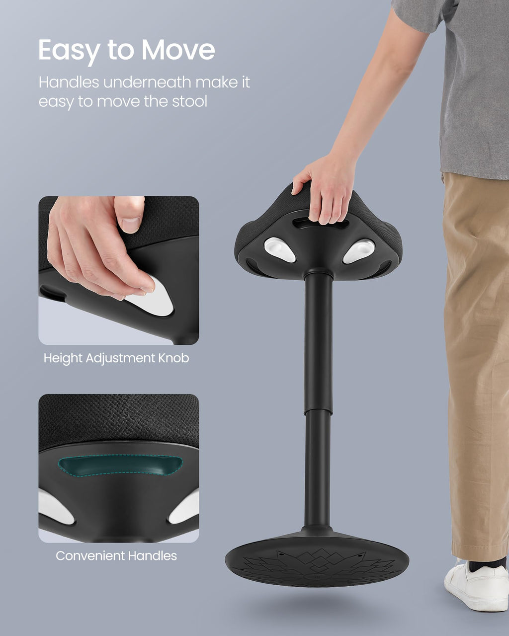 Ergonomic Sit Stand  Stool, Height Adjustable Standing Desk Stool 23.3-33.1 Inches, Swivel Balance Chair with Non-Slip Base, Saddle Seat, for Active Sitting, Office, Home, Ink Black
