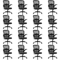 Desk Chairs with Wheels, Ergonomic Mesh Back PU Leather Seat Home Office Adjustable Lumbar Support and Height Swivel Rolling Computer Task Chair with Flip Up Arms for Conference, Black, 16PK