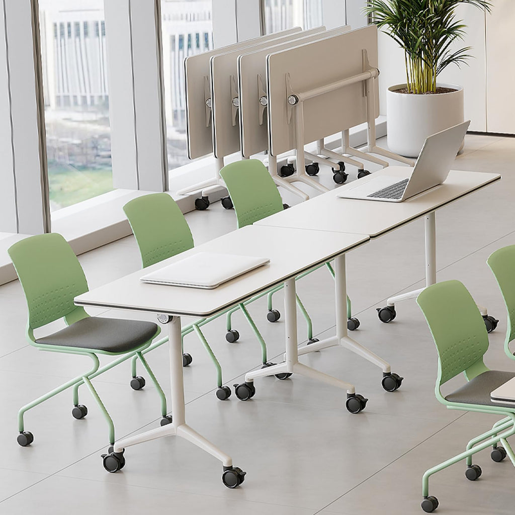 Folding Conference Table with Wheels, Flip-Top, 61in, 4 Pack, White