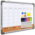 Monthly Calendar Whiteboard for Wall, 17x13 Inches Dry Erase Board with Cork Board Combo, Small Magnetic White Board, Double-Sided Hanging Portable Board for Office School Home Kitchen Planner Memo