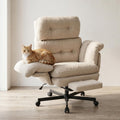 Criss Cross Office Chair with Foot Rest, Big and Tall Office Desk Chair with Flip Armrests for Pets & Cross Legged Sitting, Comfy Executive Ergonomic Reclining Computer Gaming Vanity Chair, Beige