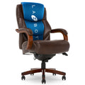 Delano Big and Tall Executive Office Chair - Ergonomic Lumbar Support Memory Foam - Bonded Leather Desk Chair for Home Office - Mahogany Wood Arms - Chestnut Brown