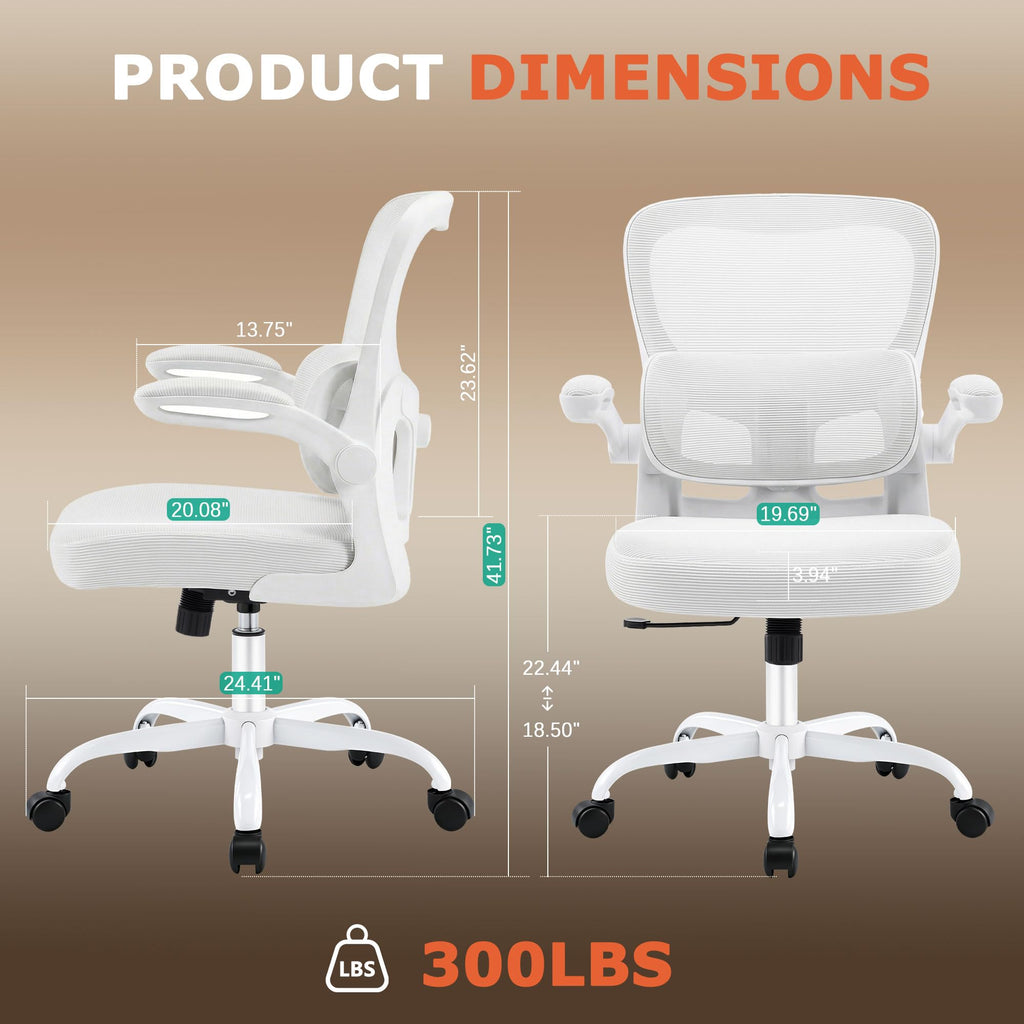 Office Chair Ergonomic Desk Chairs with Adjustable Lumbar Support, High Back Breathable Mesh Chair with Wheels& Flip-up Armrests,Rolling Swivel Comfy Task Computer Chair for Home Work Gaming