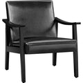 PU Leather Accent Chair, Mid-Century Modern Armchair with Solid Wood Legs, Reading Leisure Chair with High Back for Living Room Bedroom Waiting Room, Black