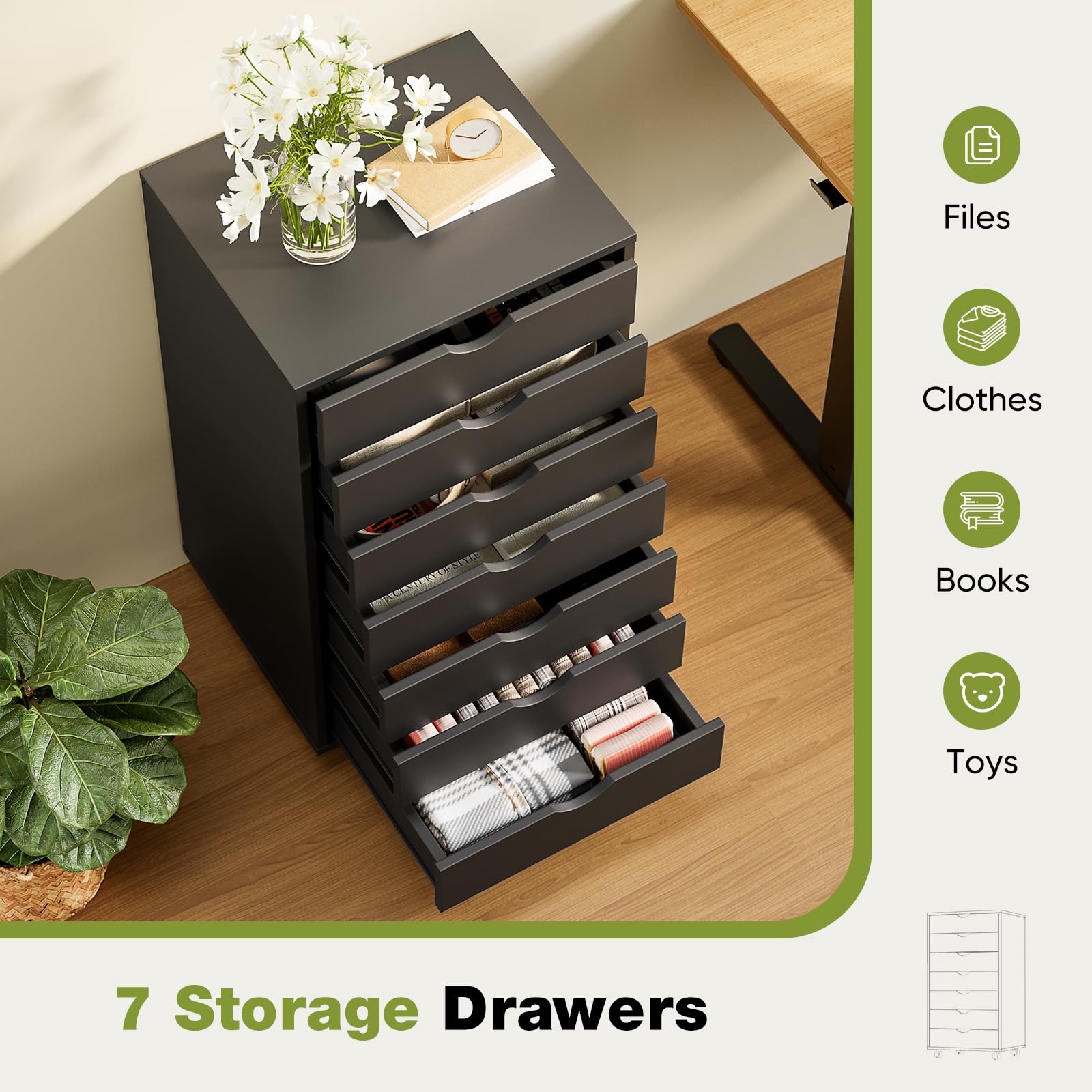 7 Drawer Wooden Dresser, Storage Cabinets, Room Organization