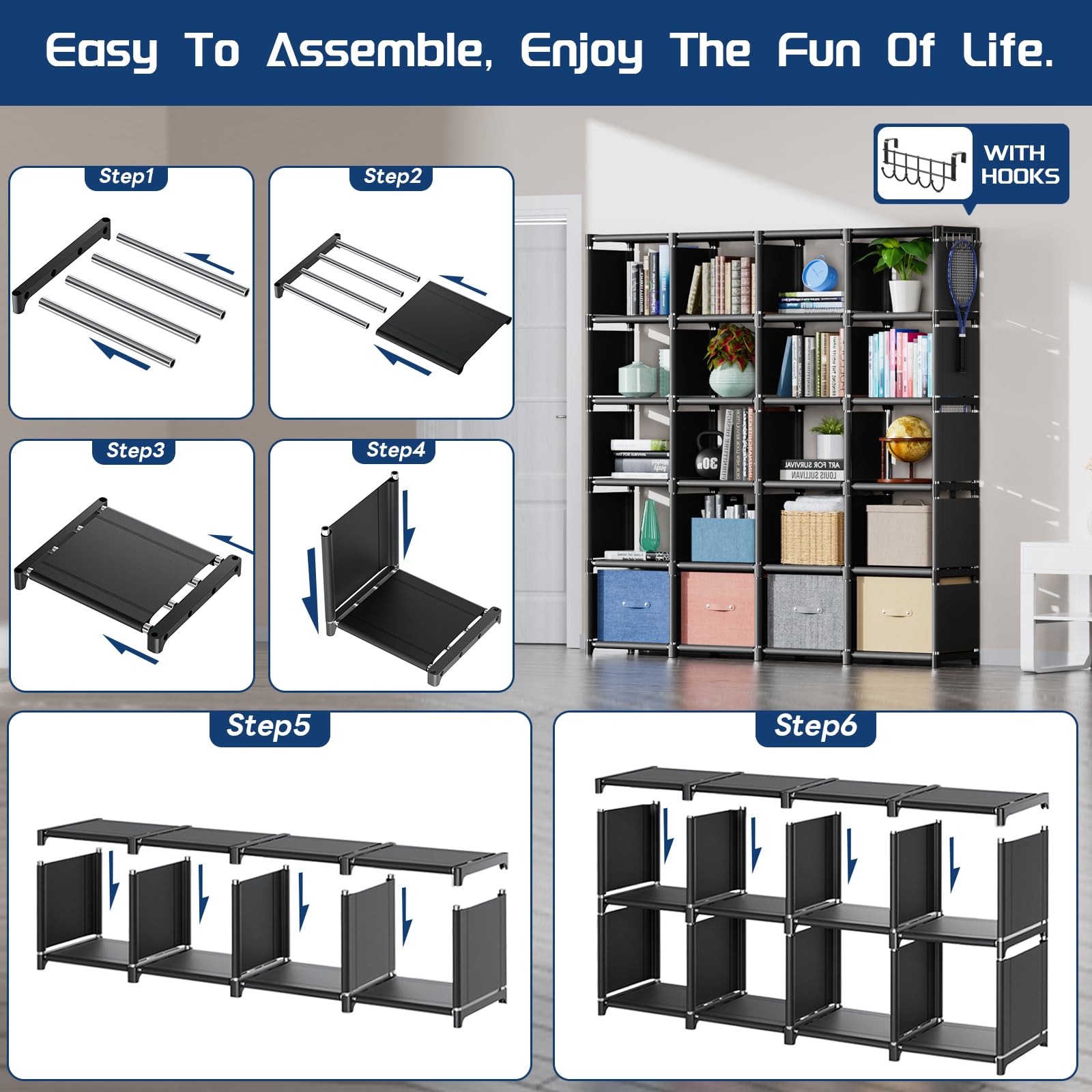 20 Cube Book Shelf, Storage Organizer, Large DIY Bookcase, Metal Cube Bookshelf, Cubbies Closet Storage Organizer Shelves for Bedroom,Living Room,Home,Office