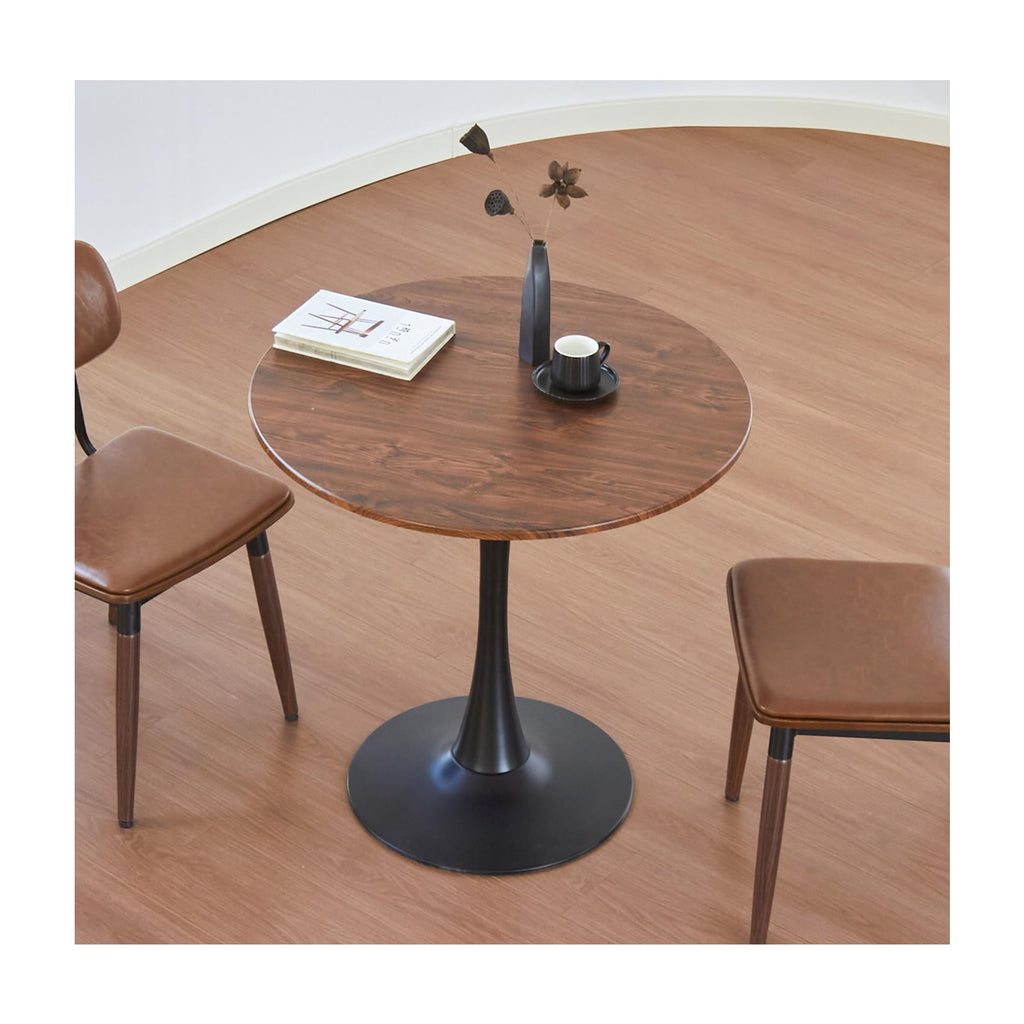 Hansweld Round Dining Table, 24" Circle Tulip Table with Thickened Tabletop & Metal Pedestal, Mid Century Modern Bistro Table for Kitchen, Small Places, Living Room, Cafe (Brown)