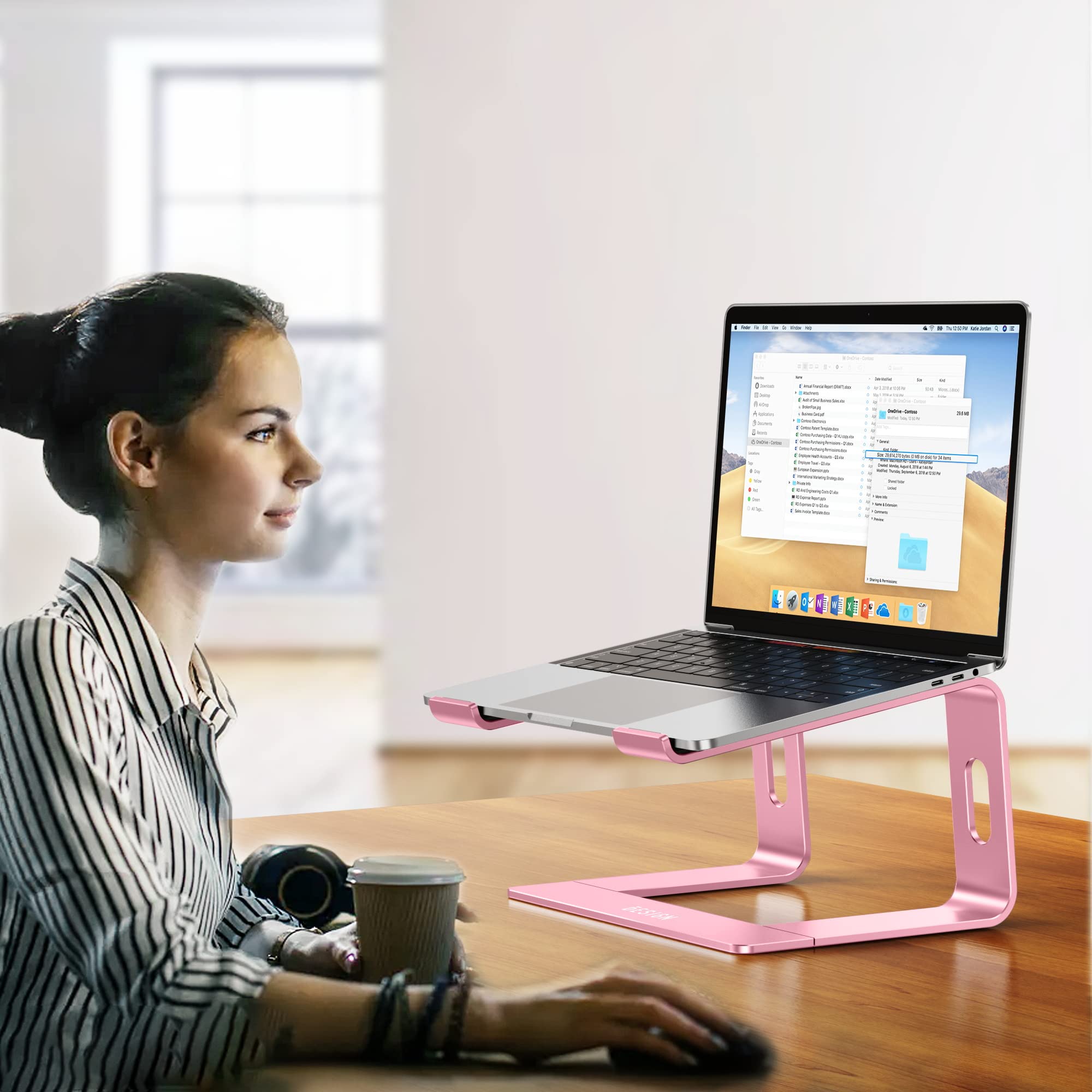 Aluminum Laptop Stand, Ergonomic Detachable Computer Stand, Notebook Riser, Laptop Mount Compatible with Air, Pro, Dell, HP, Lenovo More 10-15.6" Laptops, Pink