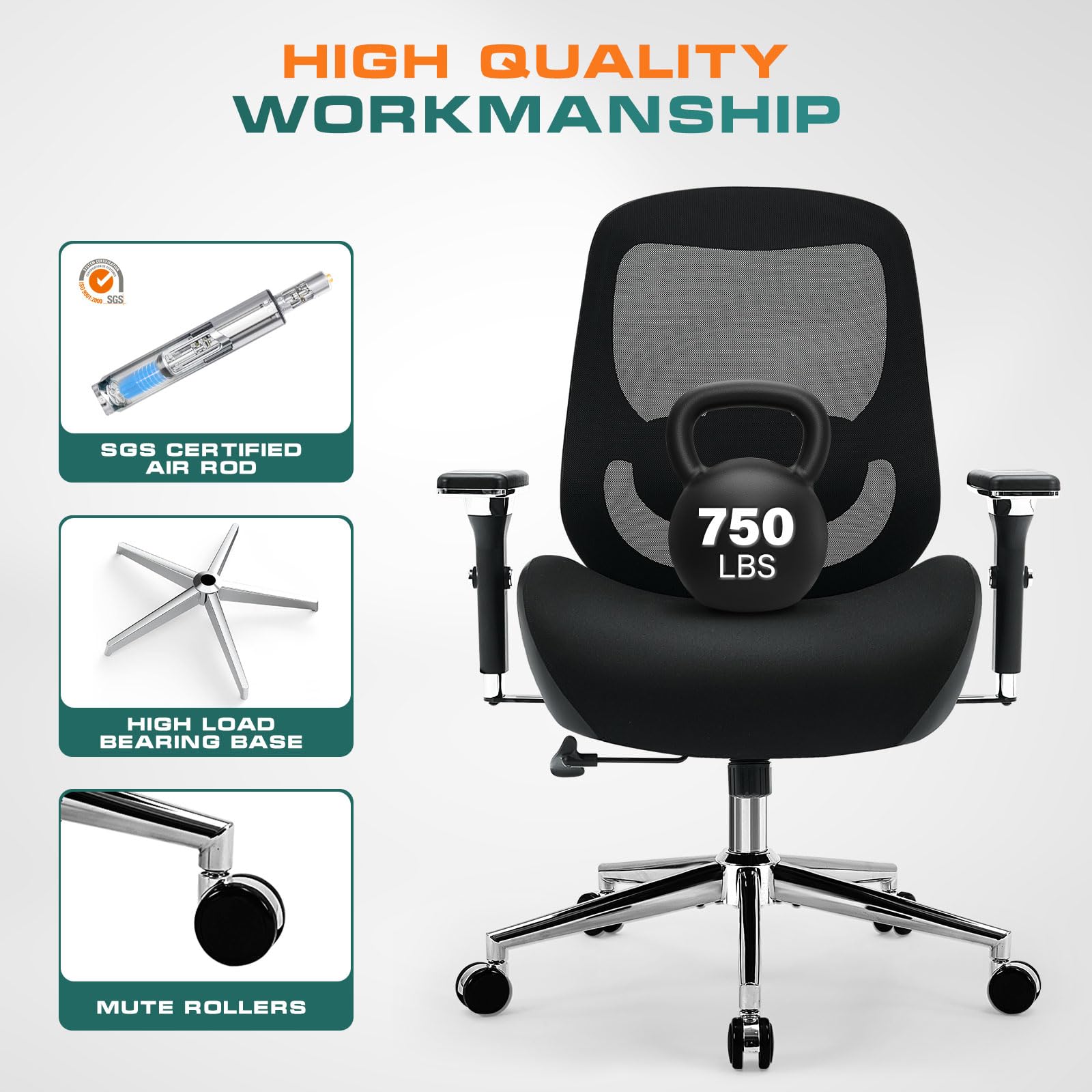 750lbs Big and Tall Office Chair with Wide Thick Seat Cushion for Heavy People Ergonomic Computer Mesh Desk Chairs with 4D Armrests, Adjustable Lumbar Support for Adults 8 Hours daliy Work