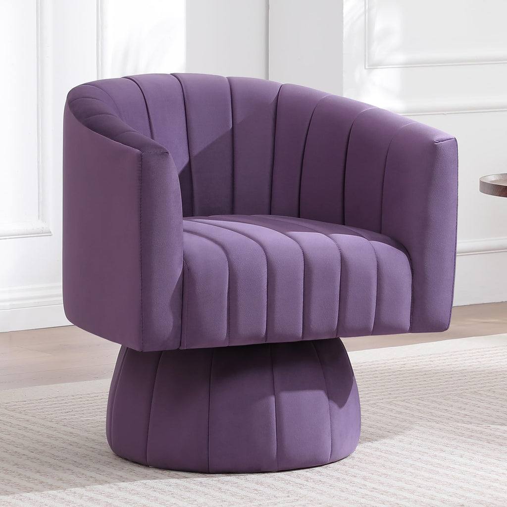 Swivel Accent Barrel Chair Set of 2, Cute Comfy Small Round 360° Arm Chair, Velvet Sofa Club Reading Chair for Office Living Room Bedroom Purple