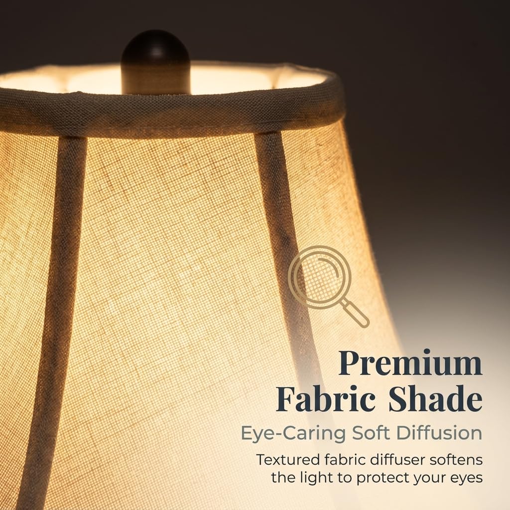 Traditional Table Lamp, Brown Vintage Desk Lamp with Fabric Shade
