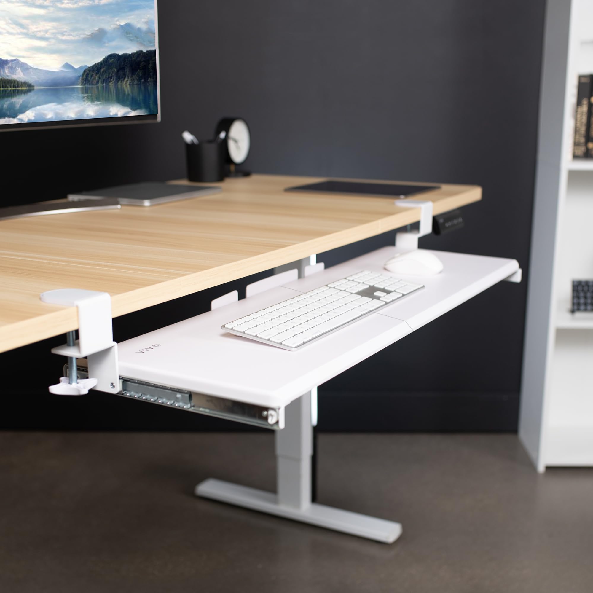 Extra Long Clamp-on Computer Keyboard and Mouse Under Desk Slider Tray, 34 x 11 inch Pull Out Platform Drawer, White