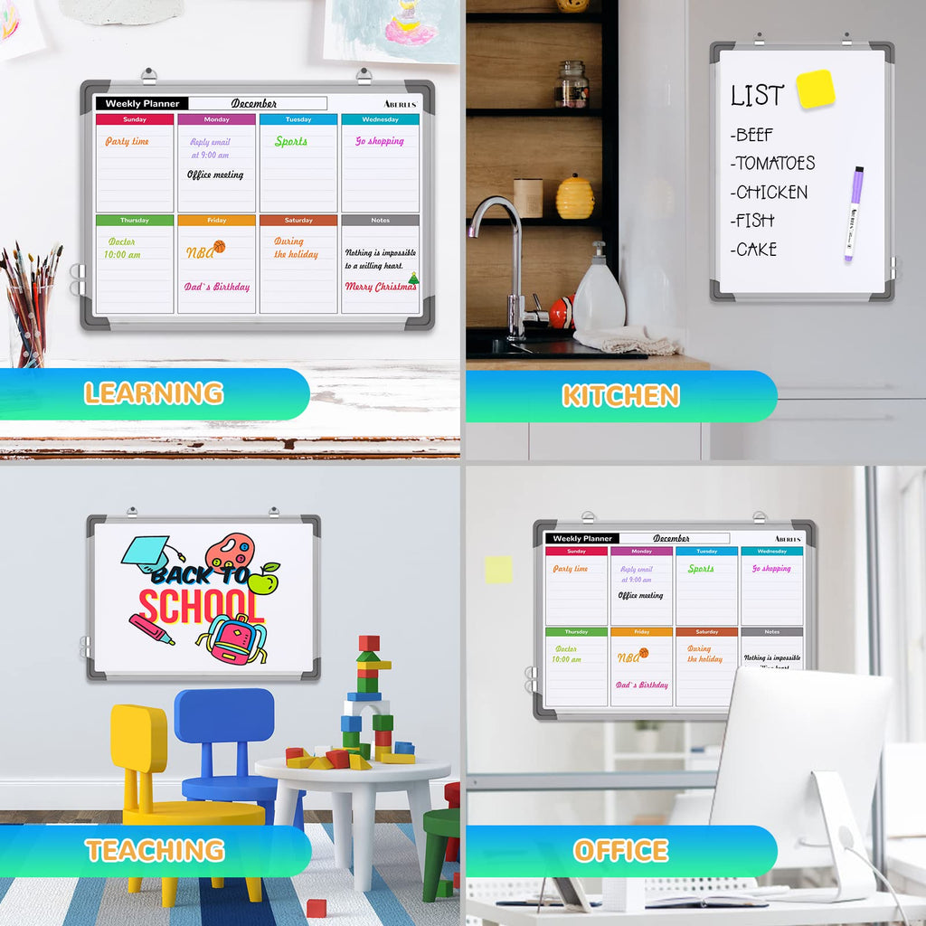 Weekly Calendar Whiteboard for Wall, 16x12 Inches Dry Erase Board, Small Magnetic White Board, Double-Sided Hanging Board for Office School Home Kitchen, Portable Board for Drawing Planning To Do List