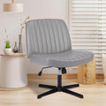 Criss Cross Legged Chairs Armless No Wheels Wide Seat Height Adjustable Swivel Padded PU Leather Home Office Desk Chair for Bedroom, Student, Study Room,Grey