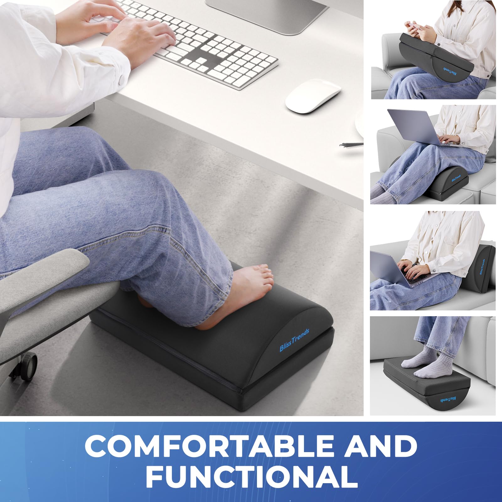 Foot Rest for Under Desk at Work-Versatile Foot Stool with Washable Cover-Comfortable Footrest with 2 Adjustable Heights for Car,Home and Office to Relieve Back,Lumbar,Knee Pain-Gray