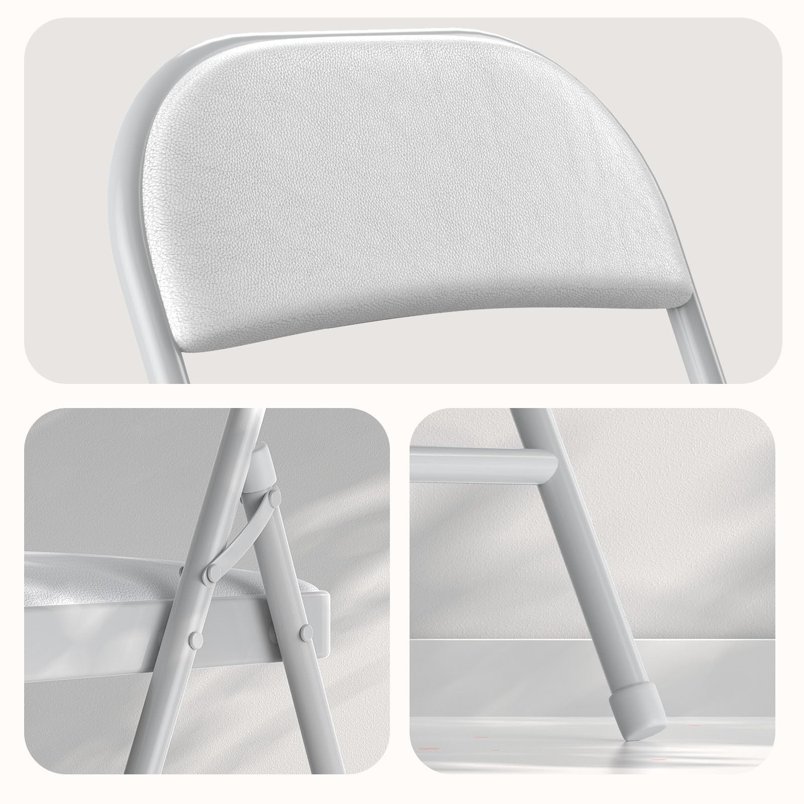 4 Pack Folding Chairs with Padded Vinyl Cushion Chairs with Comfortable Cushion and Durable Steel Frame for Home and Office, for Indoor and Outdoor Events (White, Vinyl)