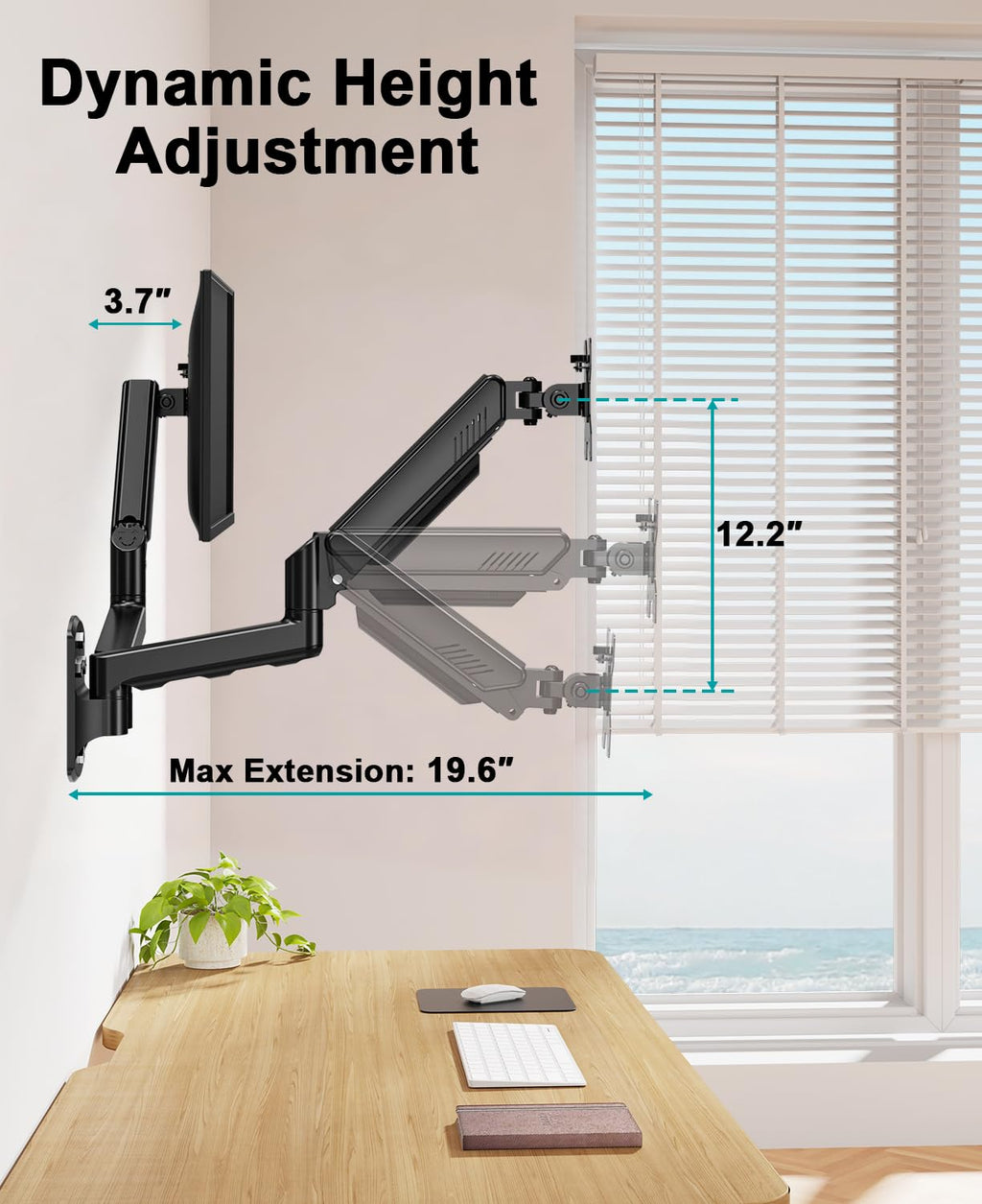 Dual Monitor Wall Mount for 2 Computer Screen up to 32 Inch, Gas Spring Double Monitor Arm Holds Up to 17.6lbs Each, Full Motion Adjustable Wall Monitor Mount, VESA Mount 75x75/100x100