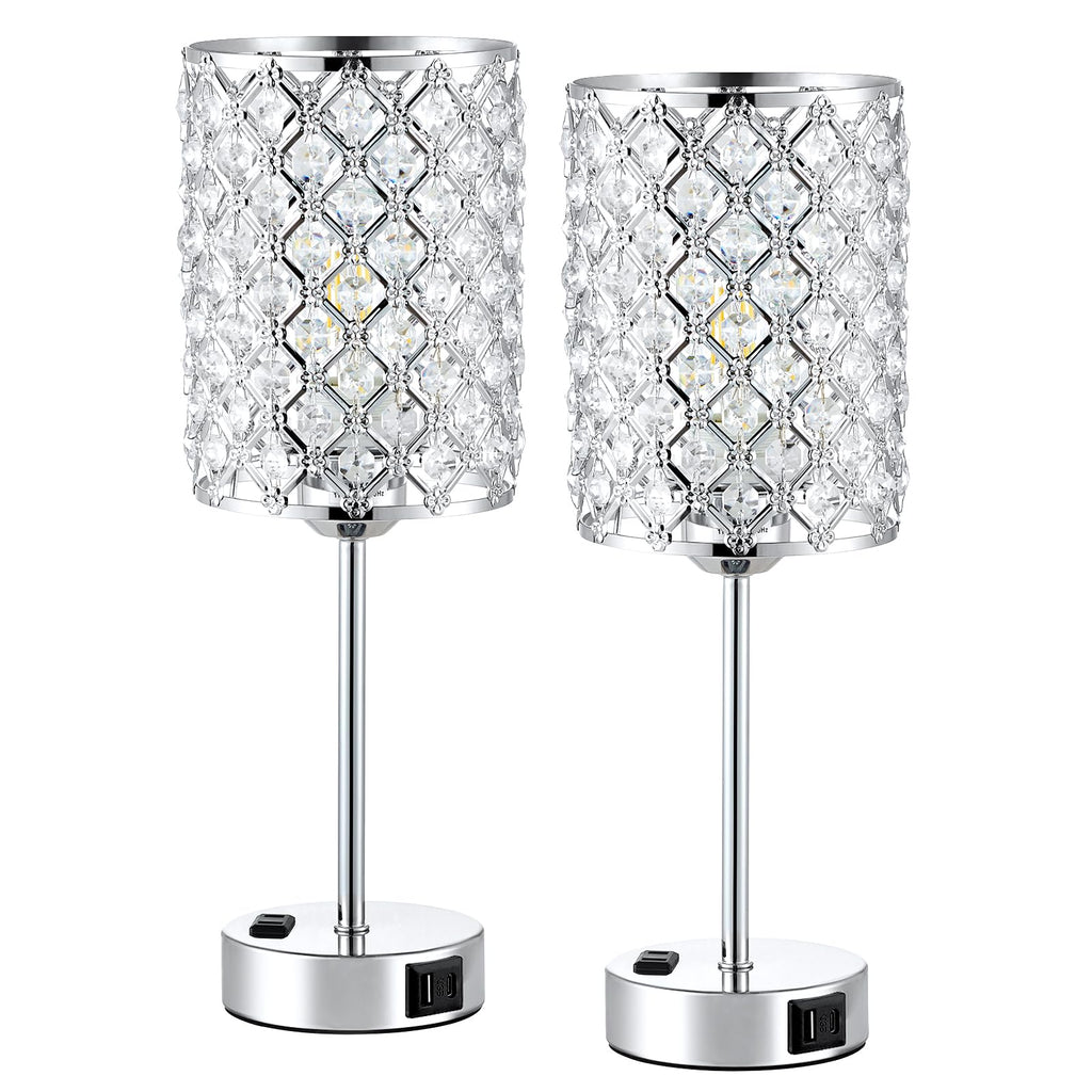 Sliver Crystal Table Lamps for Bedroom Set of 2, Nightstand Touch Lamp