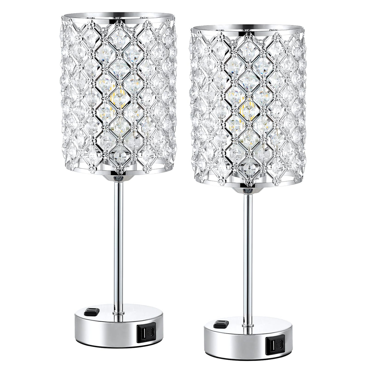 Sliver Crystal Table Lamps for Bedroom Set of 2, Nightstand Touch Lamp