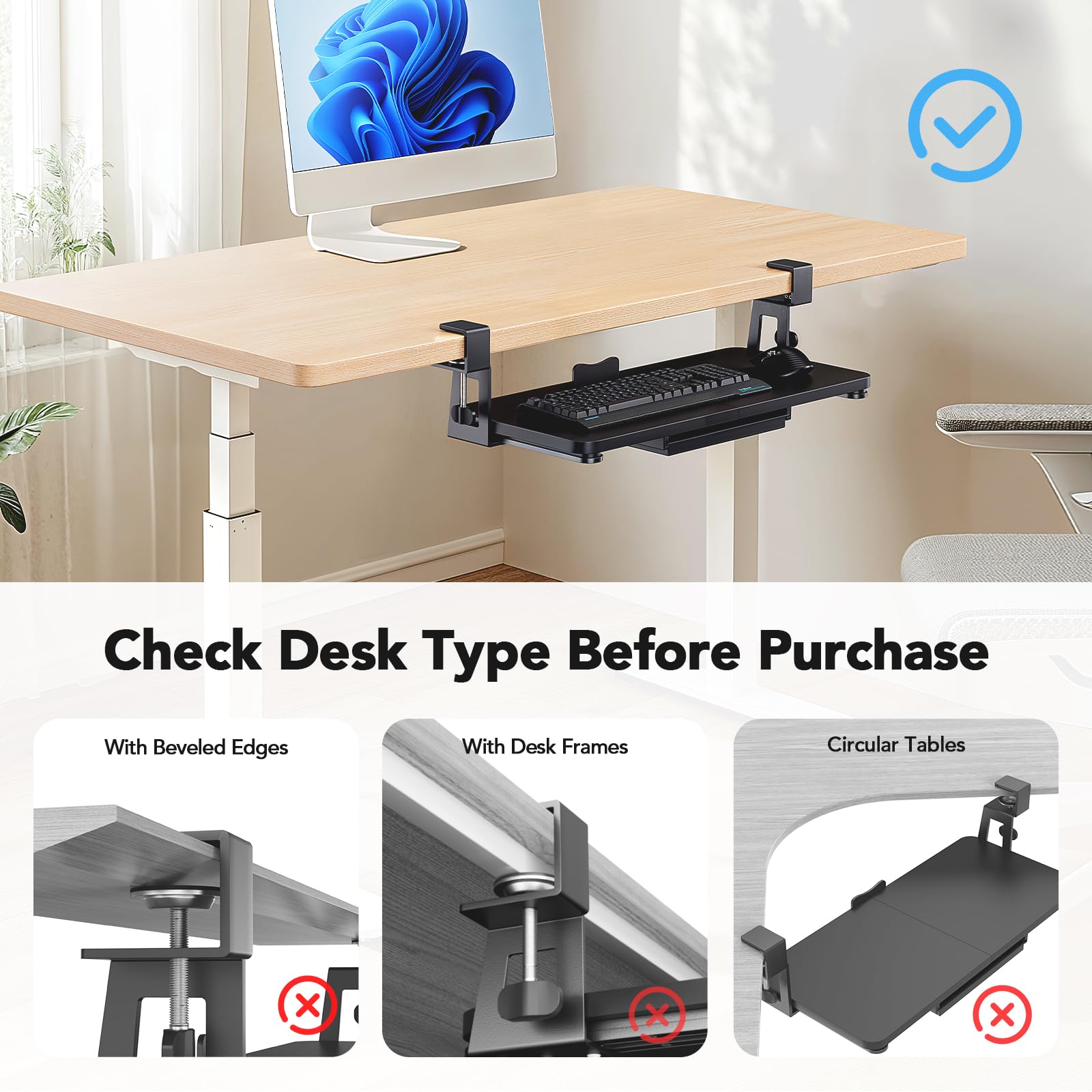 Large Under Desk Keyboard Tray with Sturdy C-Clamp Mount, 26 (30.16" Including Clamps) x 12 inch Slide-Out Platform Computer Desk Heavy Duty Keyboard Tray with Storage Drawer for Typing, Black