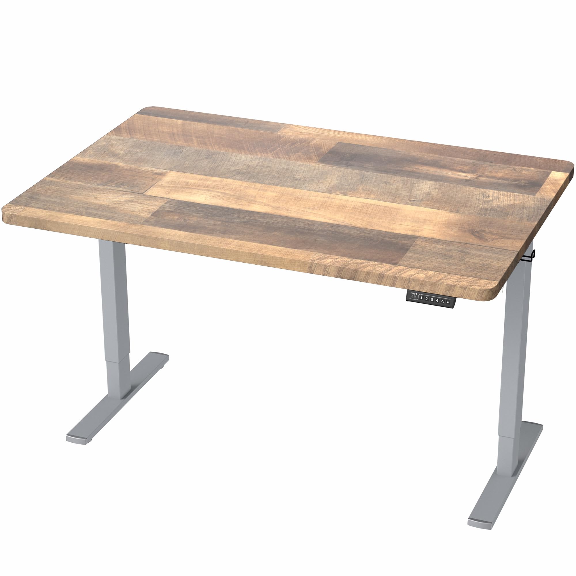 Electric 48 x 30 in Standing Desk, Memory Height Adjustment, 1B Series, Holds 220 lbs, One-Piece Reclaimed Wood Top, Gray Frame