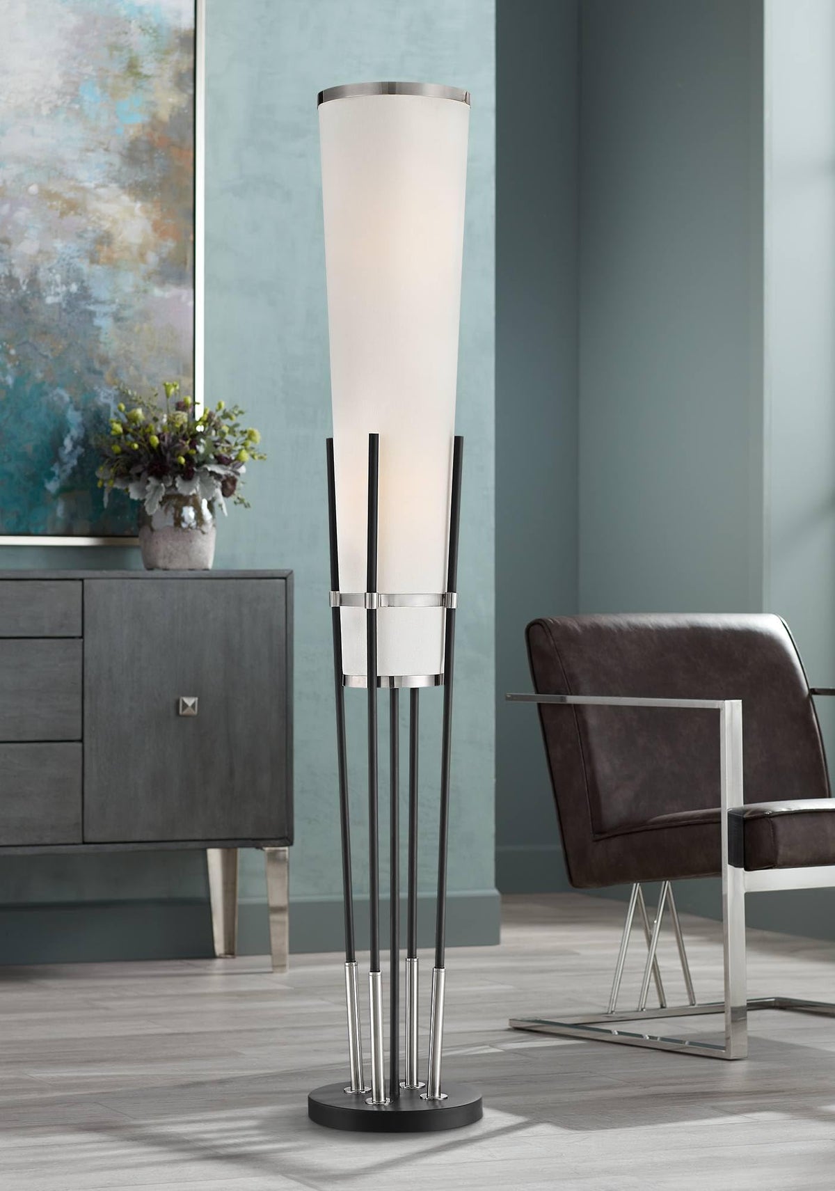 Flute 64" Tall Satin Black Floor Lamp with Smart Socket