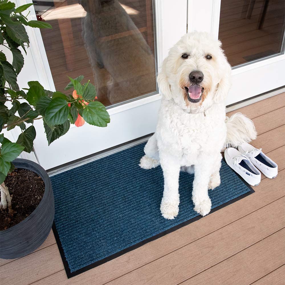 Industrial Door Mat, 3' x 4' Entrance Mat, Heavy Duty Commercial Rug for Businesses, Welcome Lobbies, Garage, and Mudroom, Made in the USA, Slate Blue, Brush Step