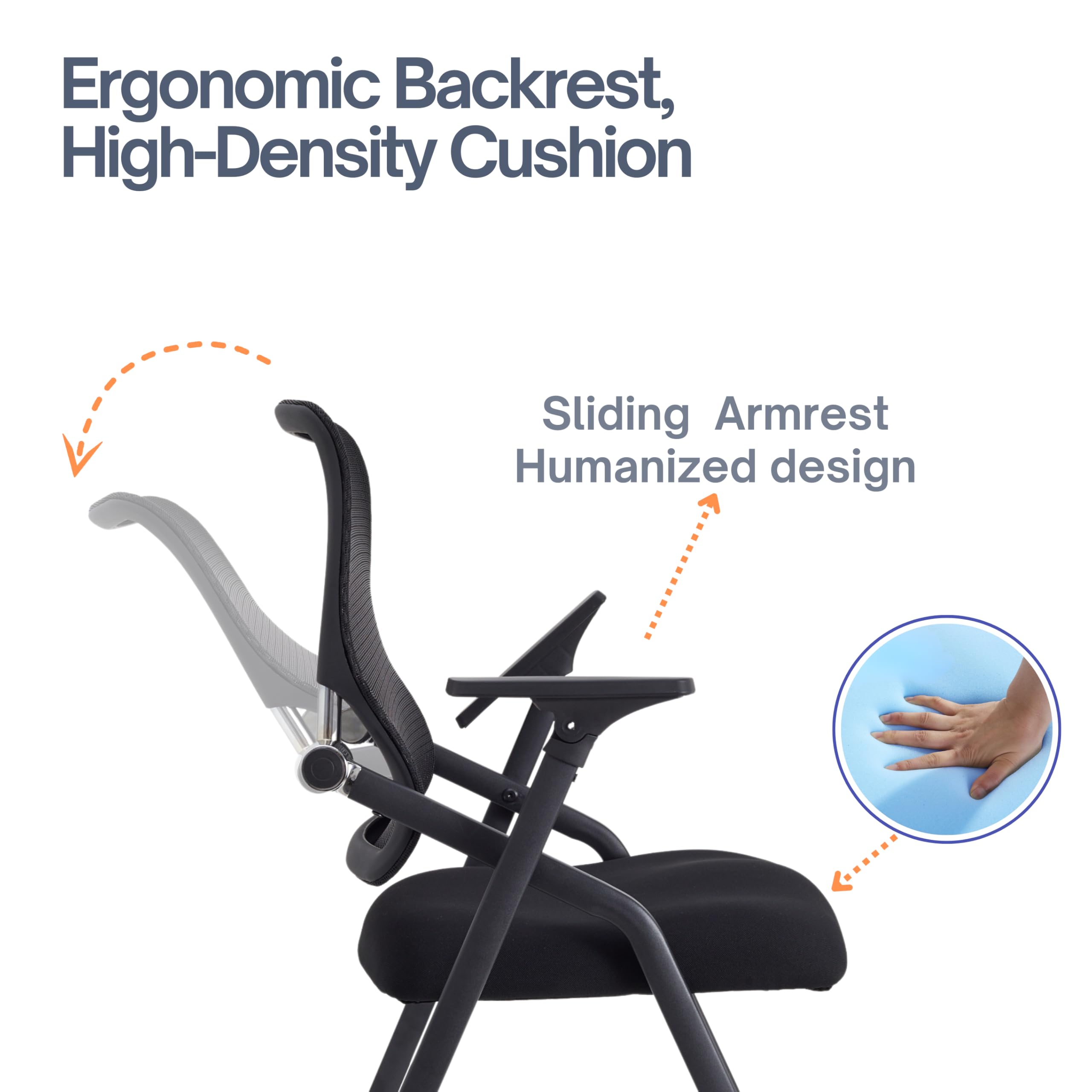Updated Conference Room Chairs, Folding Office Desk Chair with Lumbar Support and Sliding Armrest with Casters, Stackable Office Guest Chairs & Reception Chairs, 1 Pack Black
