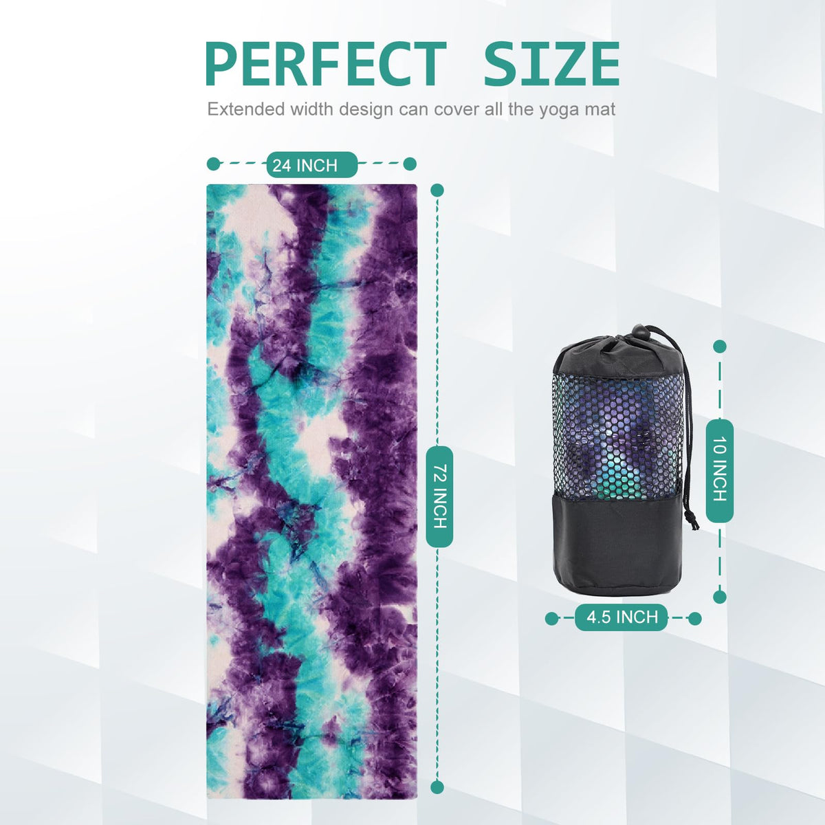 Yoga Towel,Hot Yoga Mat Towel with Grip Dots Sweat Absorbent Non-Slip for Hot Yoga, Pilates and Workout 24" x72", Green & Purple