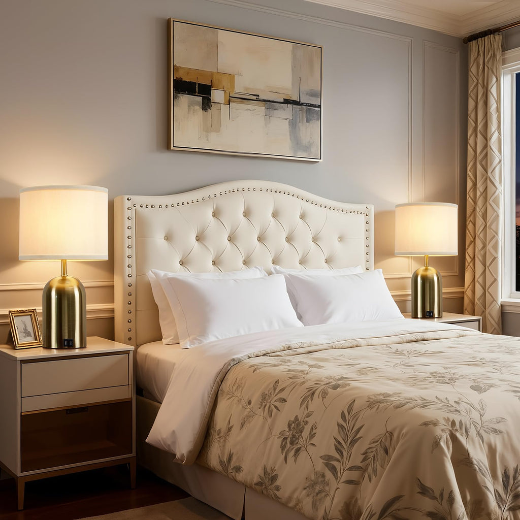 Touch Control Table Lamps Set of 2, Gold Bedside Lamps for Bedroom