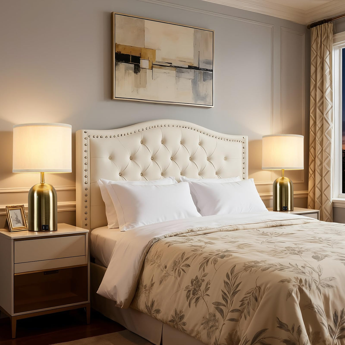 Touch Control Table Lamps Set of 2, Gold Bedside Lamps for Bedroom
