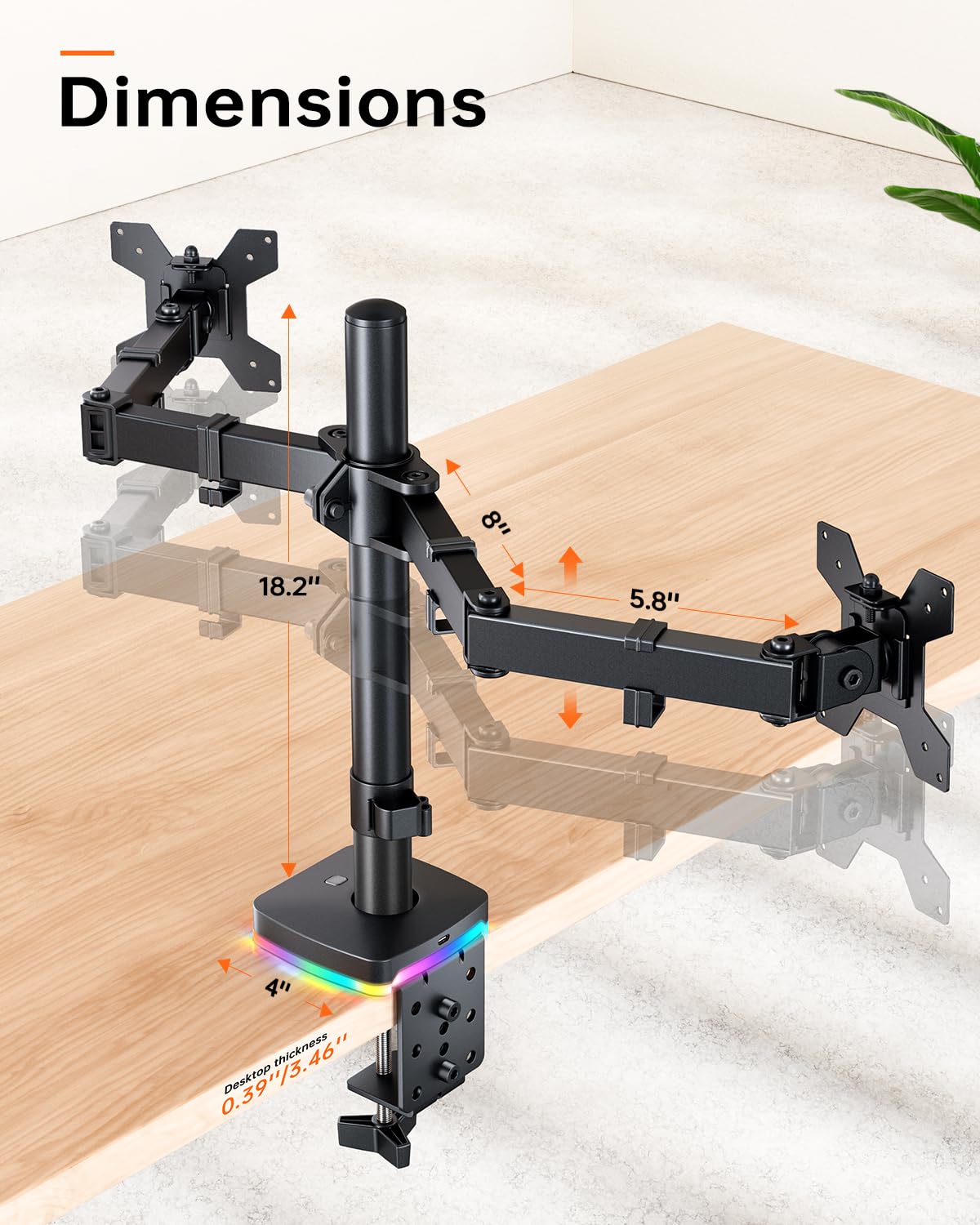 Dual Monitor Desk Mount, Monitor Stand with 3 USB Ports, Charging and USB Data Transfer Function, Adjustable Arms for 13"-27" Monitors up to 17.6lbs, VESA 75x75mm 100x100mm, Ergonomic Design