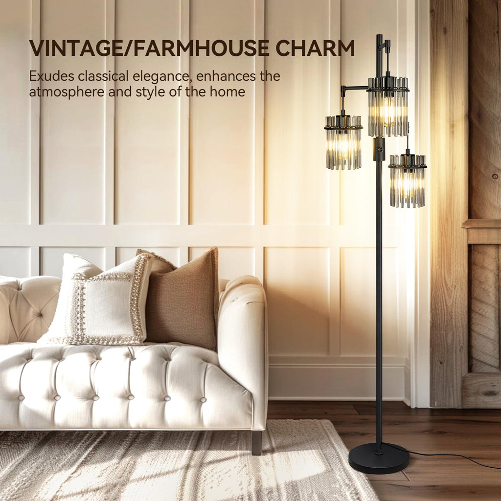 Black Crystal Standing Farmhouse Tree Floor Lamp for Living Room