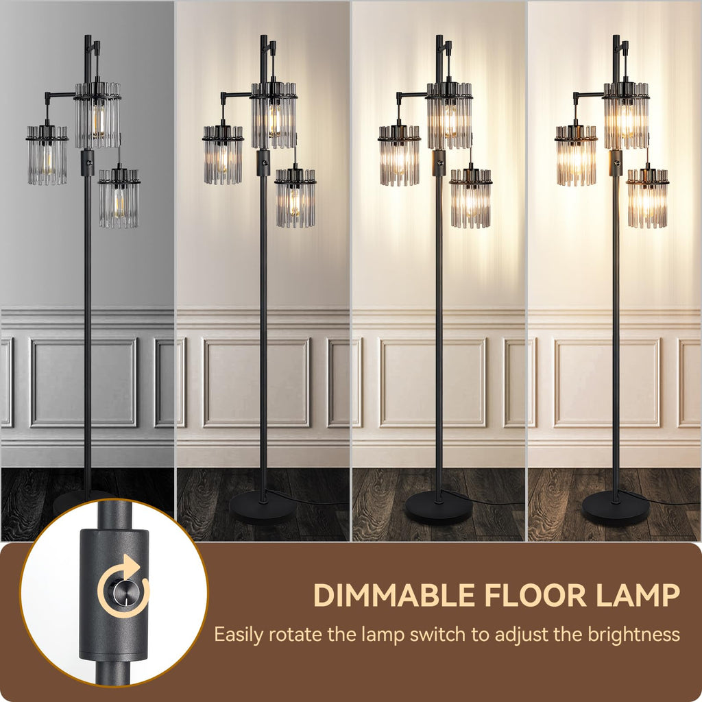 Black Crystal Standing Farmhouse Tree Floor Lamp for Living Room