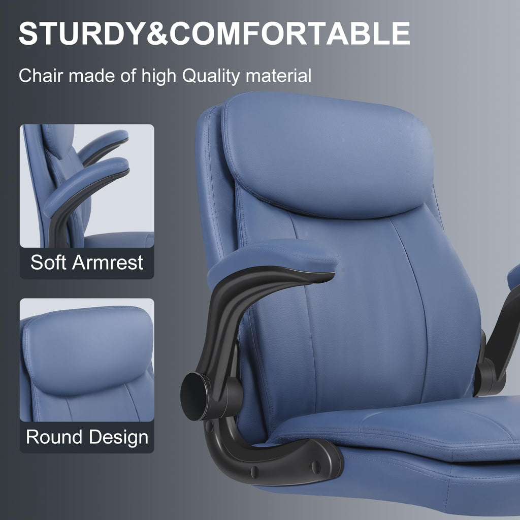 Leather Drafting Chair, Tall Office Chair for Standing Desk, High Executive Office Chair with Adjustable Height and Flip-up Armrest for Counter Height Desk