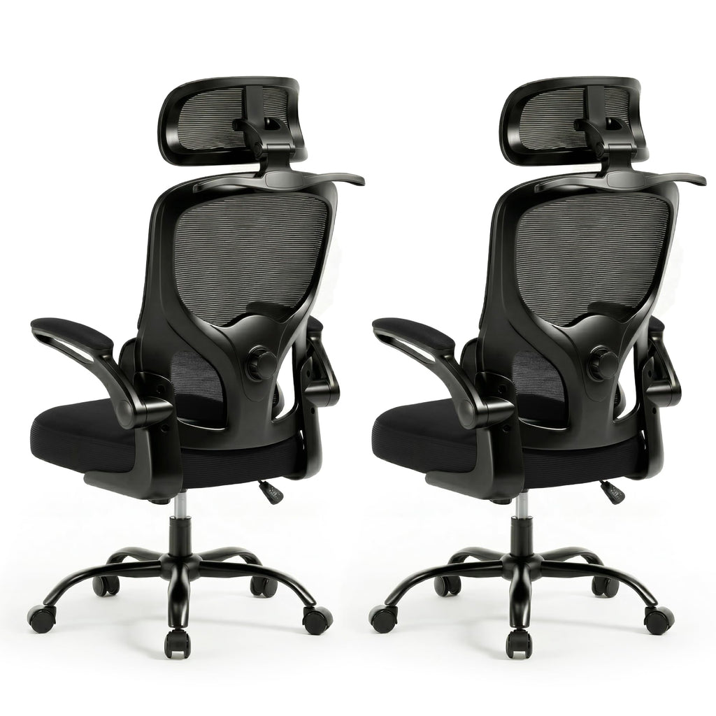 Ergonomic Mesh Office Chair,330LB Capacity High Back Desk Chair with Adjustable Lumbar Support, Adjustable Headrest & Flip-Up Arms,Breathable Computer Chair for Home Office,Work & Study,2pcs