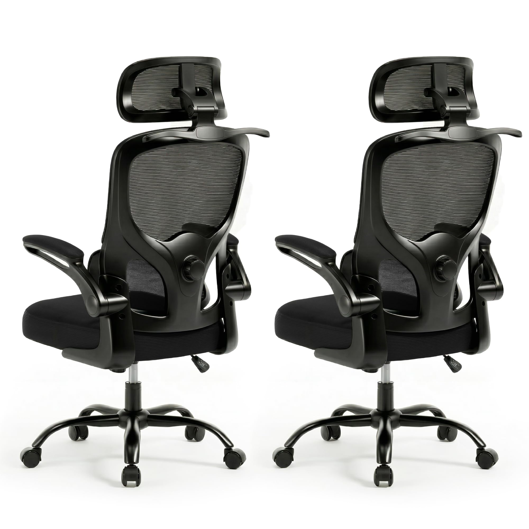 Ergonomic Mesh Office Chair,330LB Capacity High Back Desk Chair with Adjustable Lumbar Support, Adjustable Headrest & Flip-Up Arms,Breathable Computer Chair for Home Office,Work & Study,2pcs