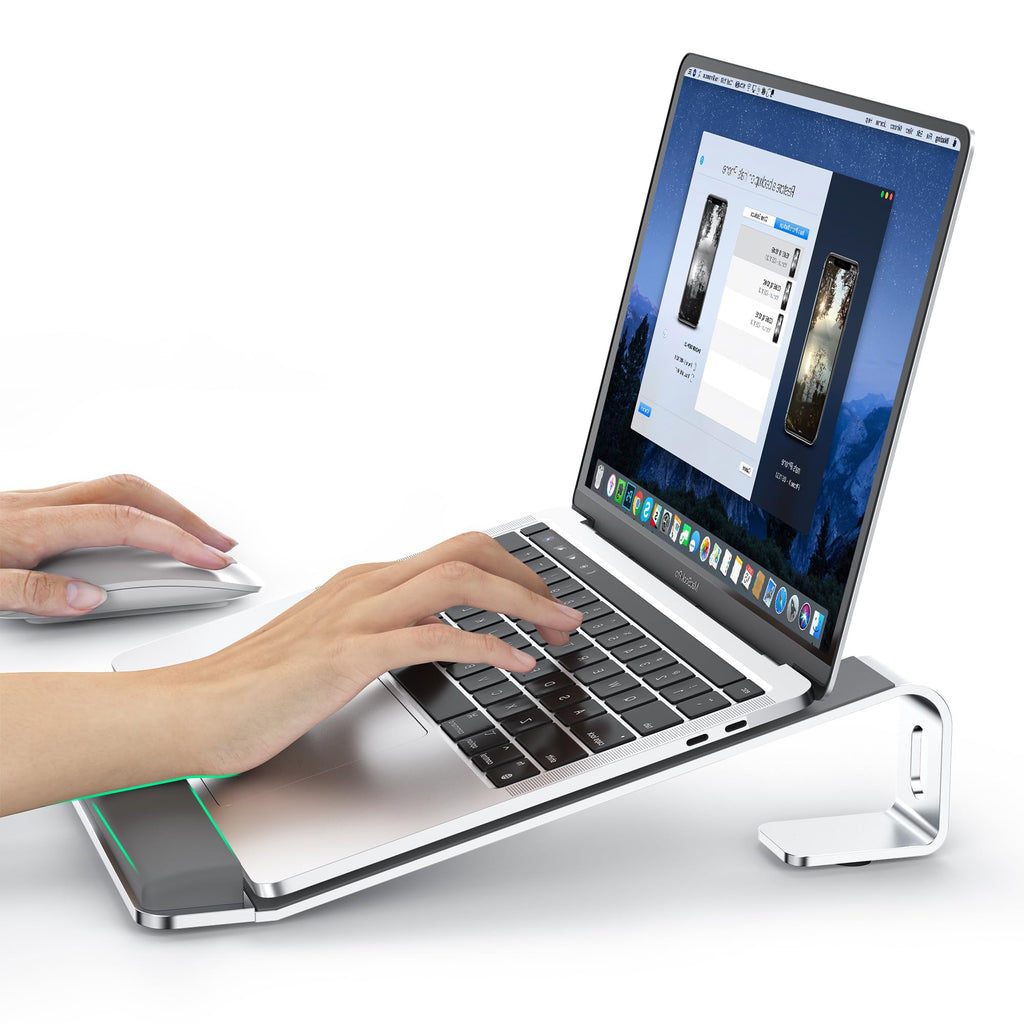 Laptop Stand for Desk, Laptop Stand with Wrist Support, Ergonomic Detachable Laptop Riser, Mount, Riser Holder Notebook Stand for MacBook Air Pro, HP, Dell, XPS, HP (10-17") Laptops - Silver