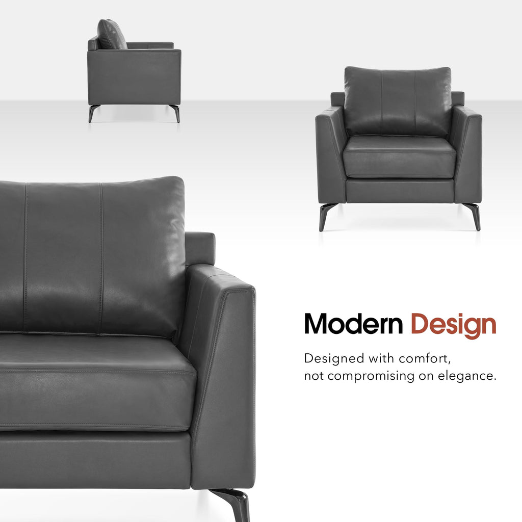 Modern Accent Chair, Faux Leather Lounge Armchair with Sloped Arms, for Living Room, Office, Reception, Waiting Room 4629 (1, Grey)