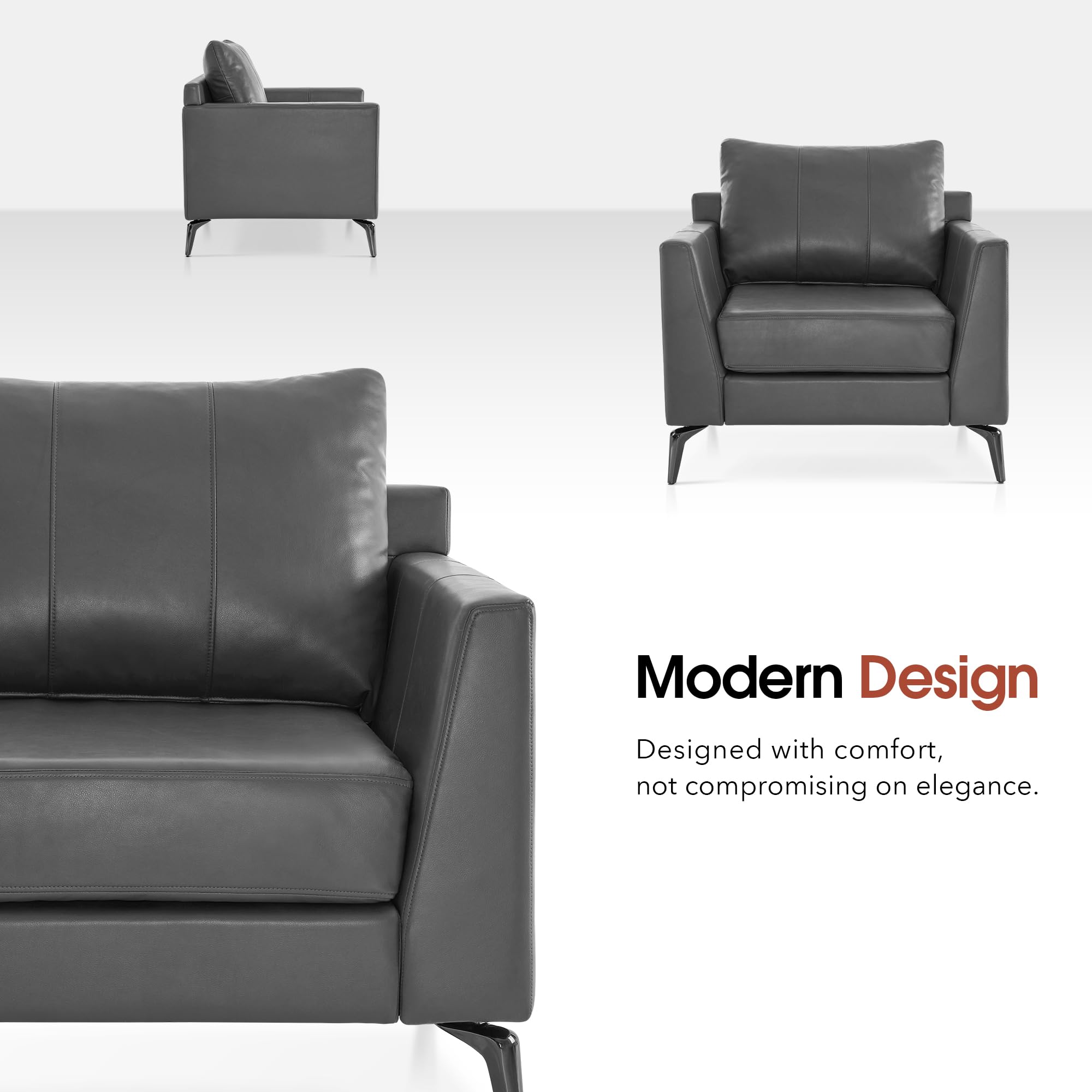 Modern Accent Chair, Faux Leather Lounge Armchair with Sloped Arms, for Living Room, Office, Reception, Waiting Room 4629 (1, Grey)