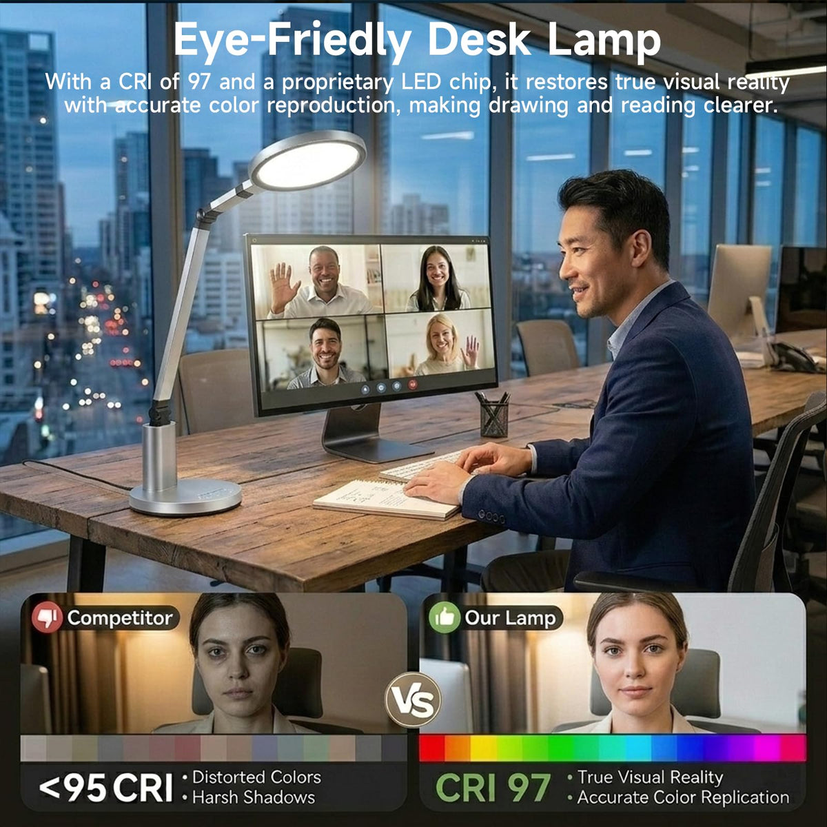 Desk Lamp for Home Office, Eye-Caring Diffused Table Lamp