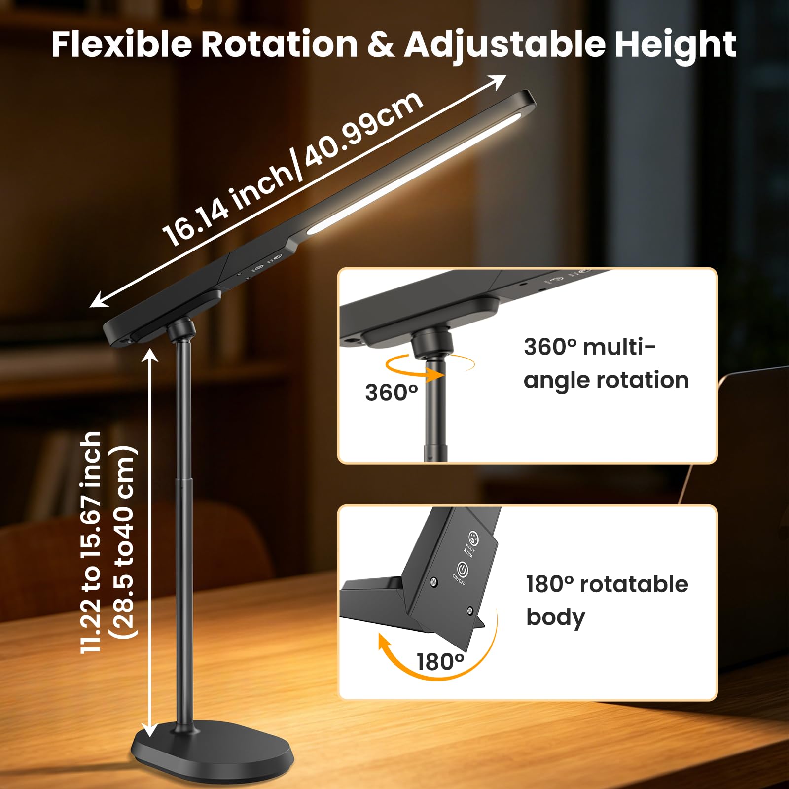 LED Desk Lamp, 3 Color Modes & Dimmable Brightness, Rechargeable Battery-Powered Reading Lamp, Portable Makeup Light, Desktop Lighting for Office, Reading, Puzzles, Working, Night Light