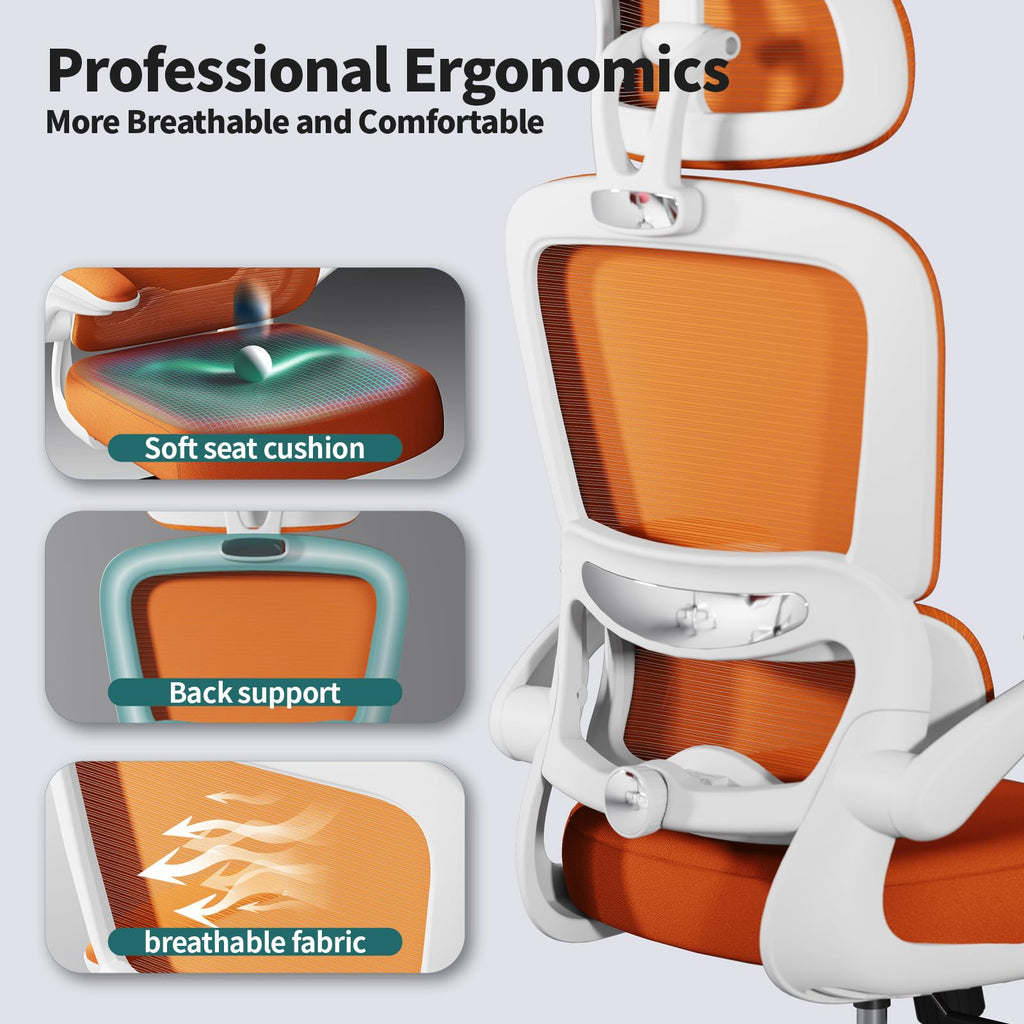 Office Chair Ergonomic Desk Chair, 330 LBS Home Mesh Office Desk Chairs with Wheels, Comfortable Gaming Chairs (Burnt Orange)