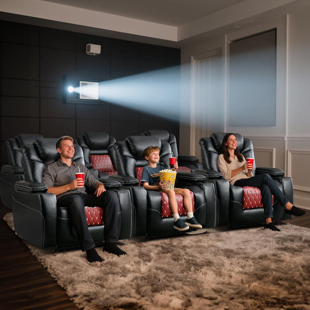Power Recliner Chair,Home Theater Seating with Adjustable Headrest,Cup Holders,USB Port,Hidden Arm Storage(Black)