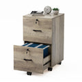 2 Drawer File Cabinet with Lock, Wood Rustic Gray Filing Cabinet for Letter Size File Folders with Tabs, Under Desk Rolling File Cabinets for Home Office, Mobile File Organization Printer Stand
